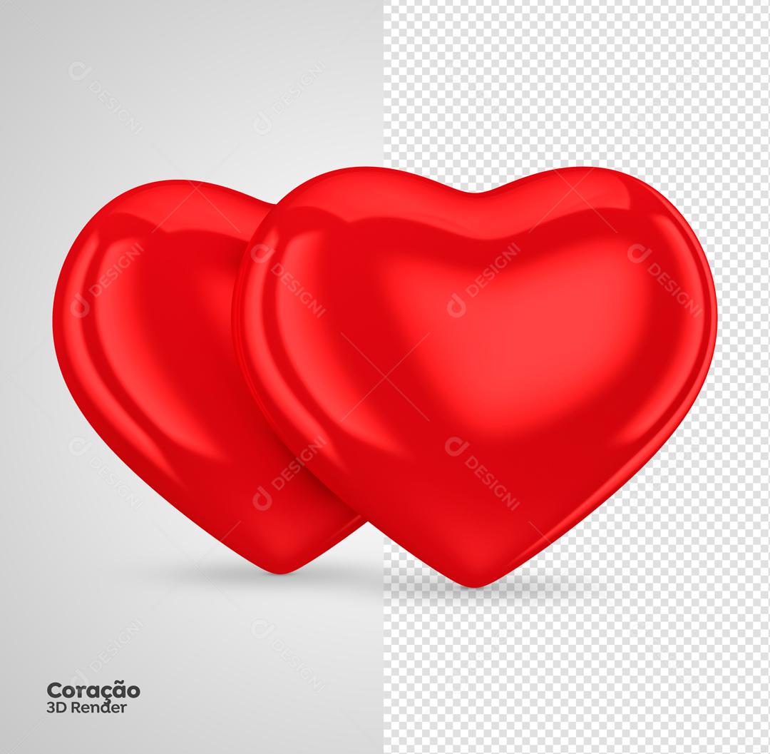 Elemento 3D Dois Coração Vermelho Para Composição PSD