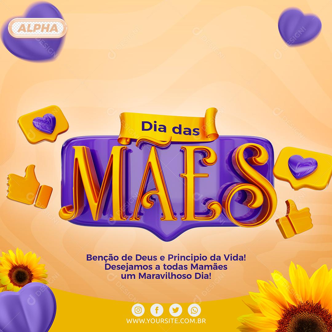 Social Media Selo 3D Dia das Mães Benção de Deus Principio da Vida Roxo PSD Editável