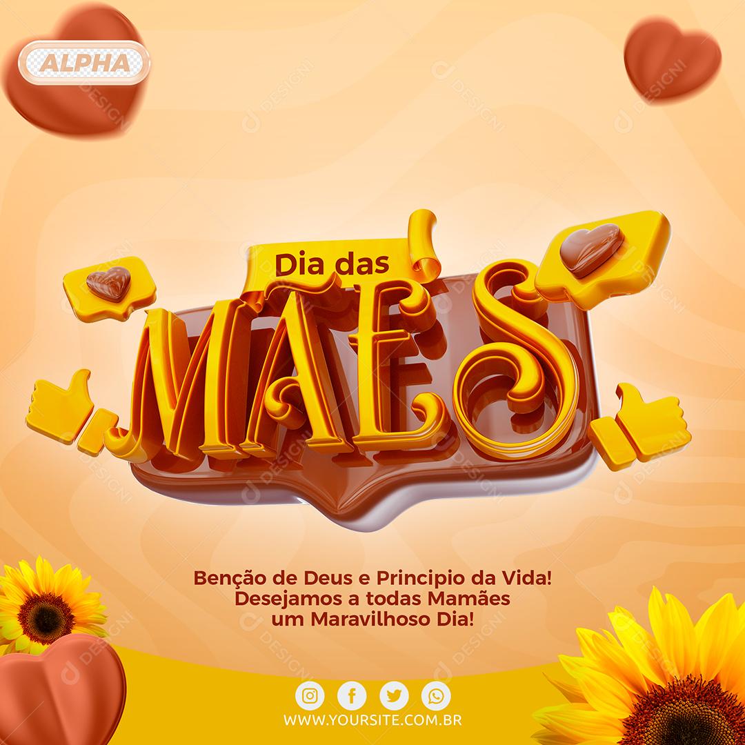 Social Media Texto 3D Dia das Mães Benção de Deus Principio da Vida PSD Editável
