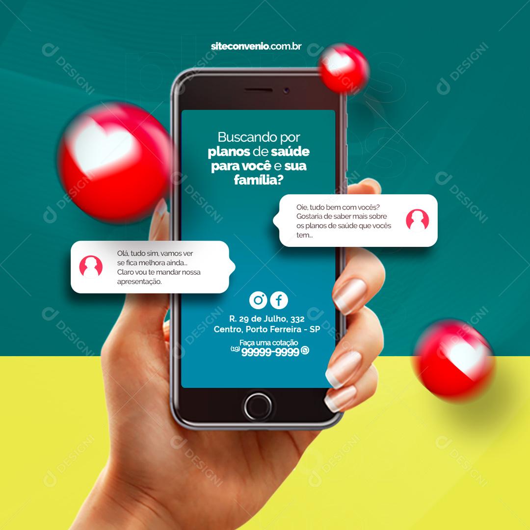 Social Media Buscando por Planos de Saúde Para Você e sua Família PSD Editável