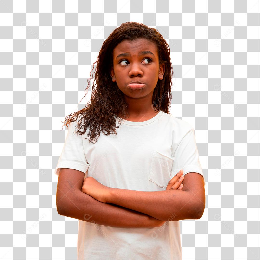 Criança morena pensativa PNG Transparente
