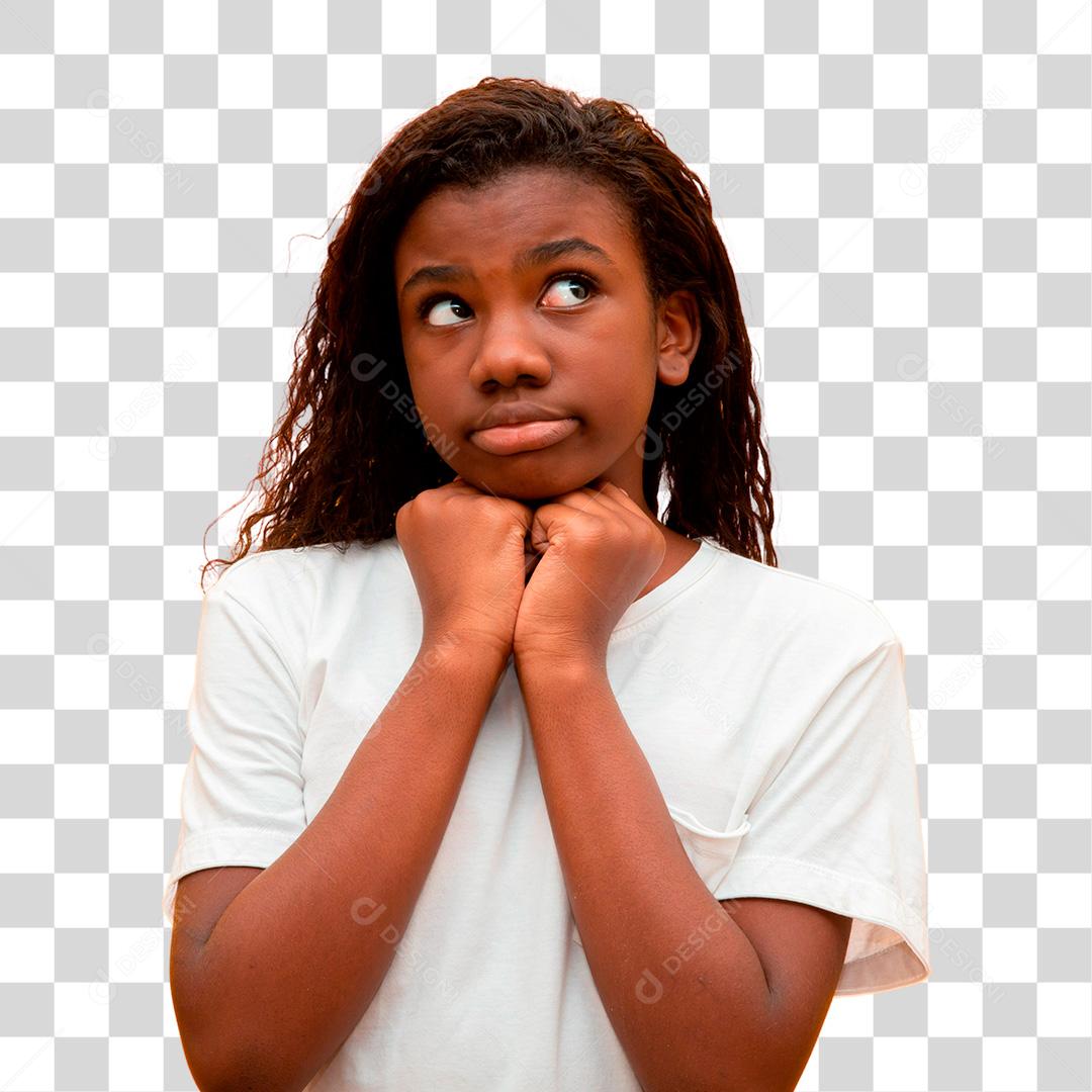 Criança morena pensativa PNG Transparente