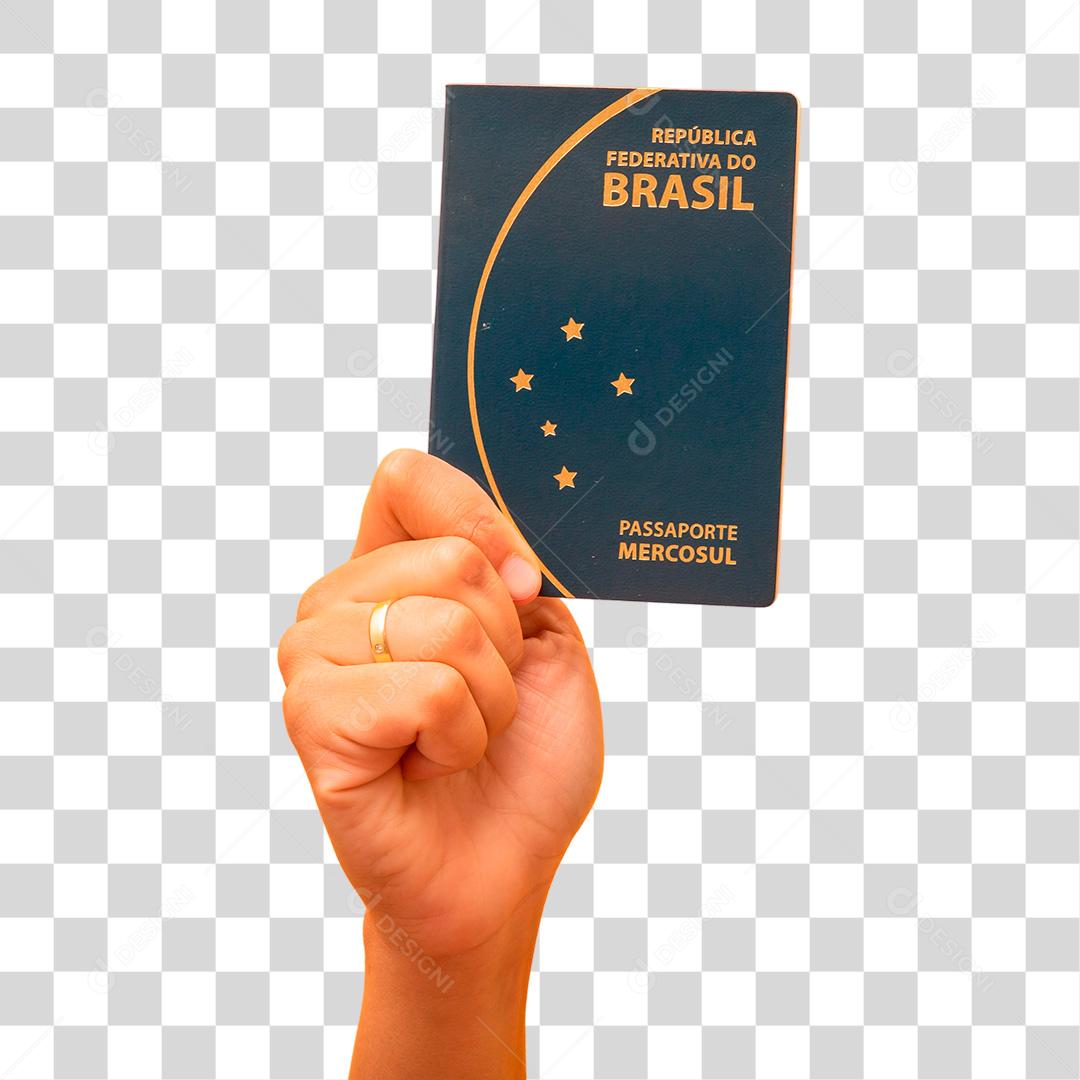 Pessoa segurando passaporte brasileiro  PNG Transparente
