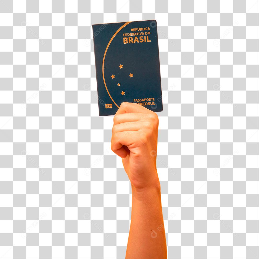 Pessoa segurando passaporte brasileiro  PNG Transparente