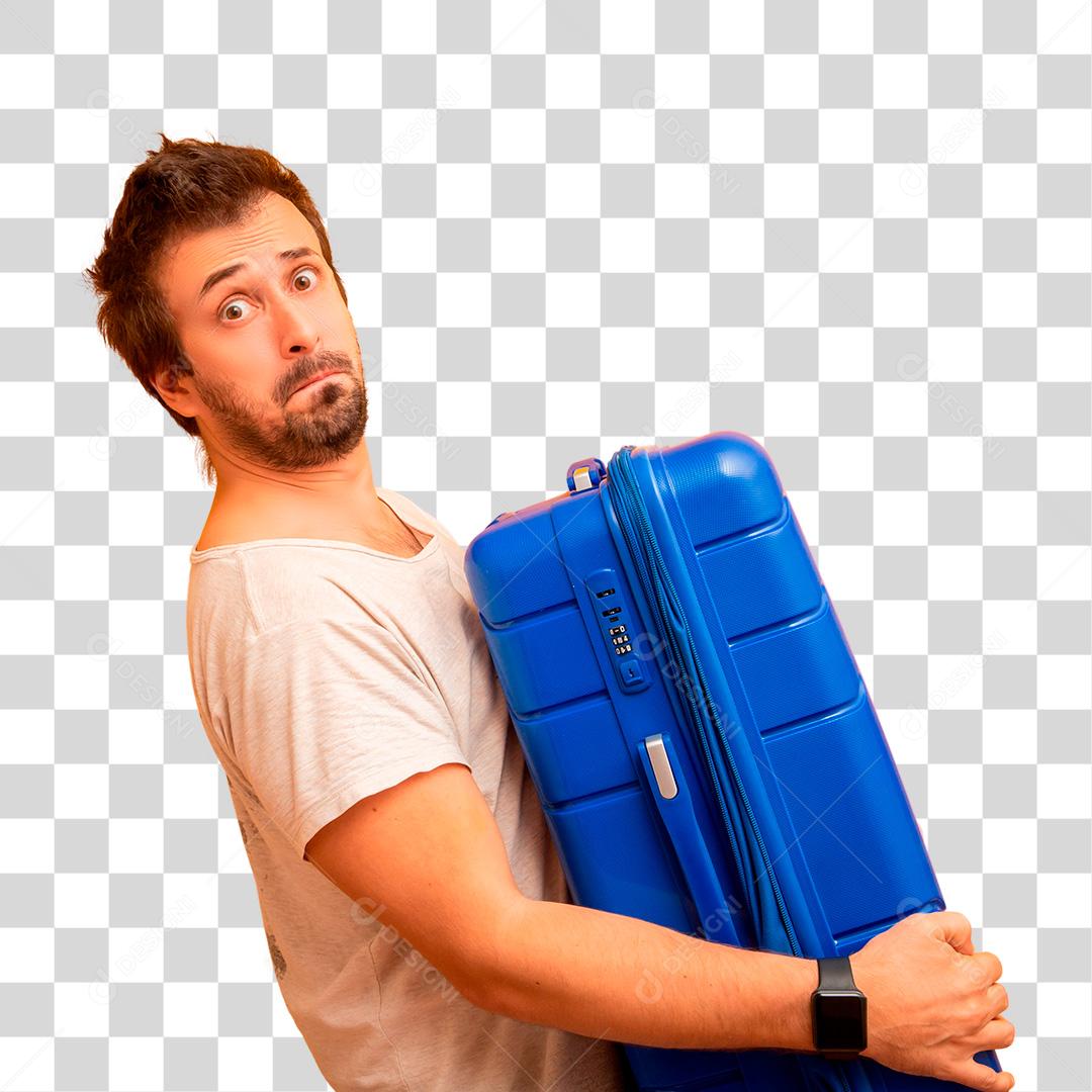 Homem segurando uma mala de viagem pesada PNG Transparente