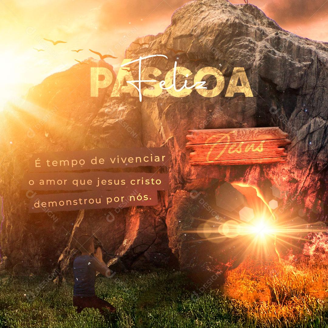 Feliz Páscoa Celebramos Com Amor e Alegria Social Media PSD Editável