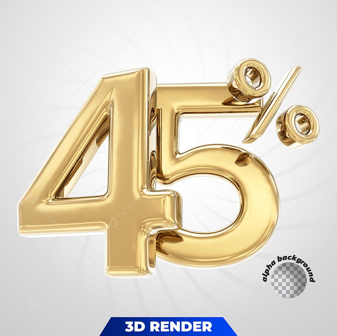 Número 3D 45% Dourado Para Composição PSD
