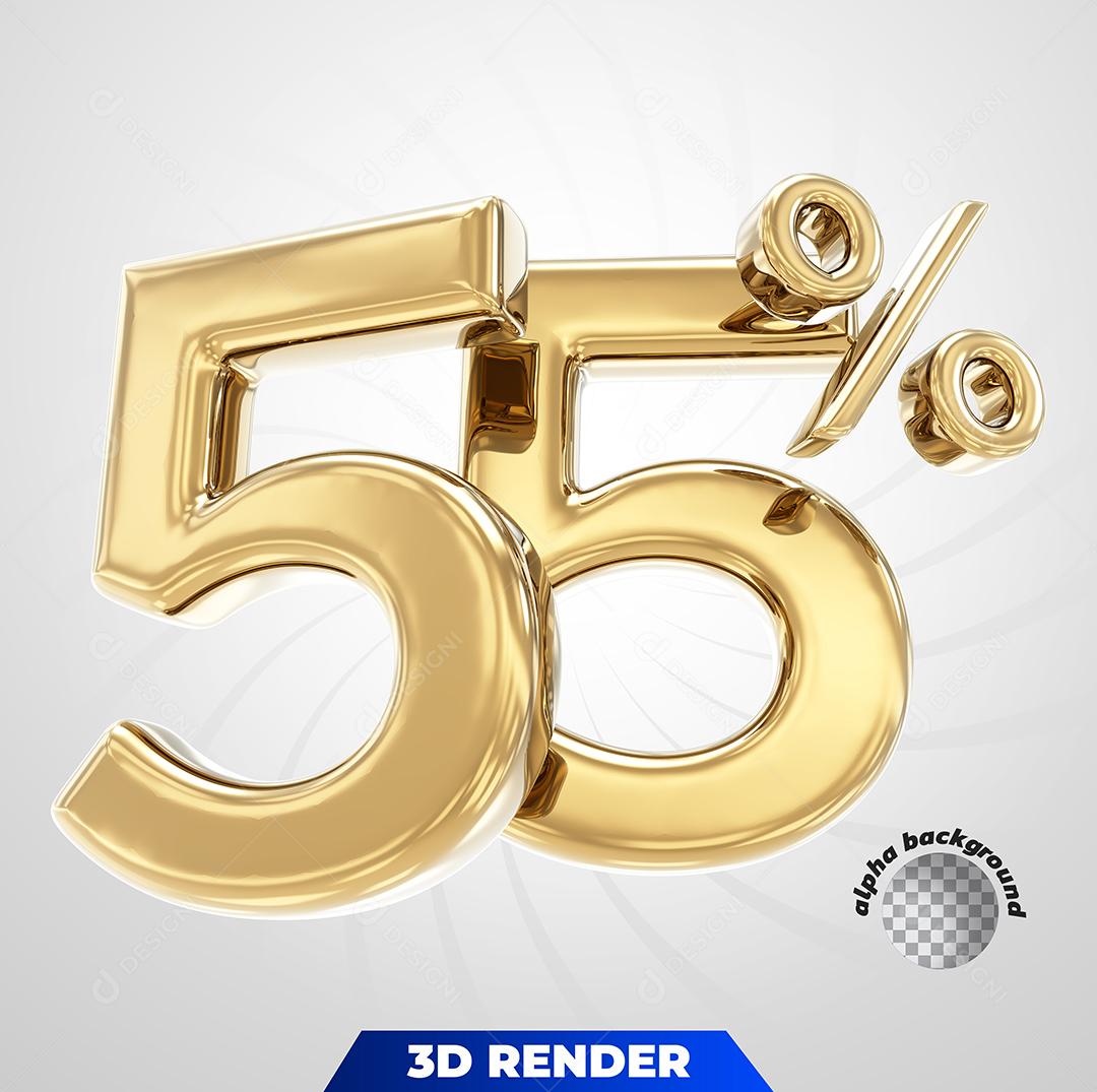 Número 3D 55% Dourado Para Composição PSD