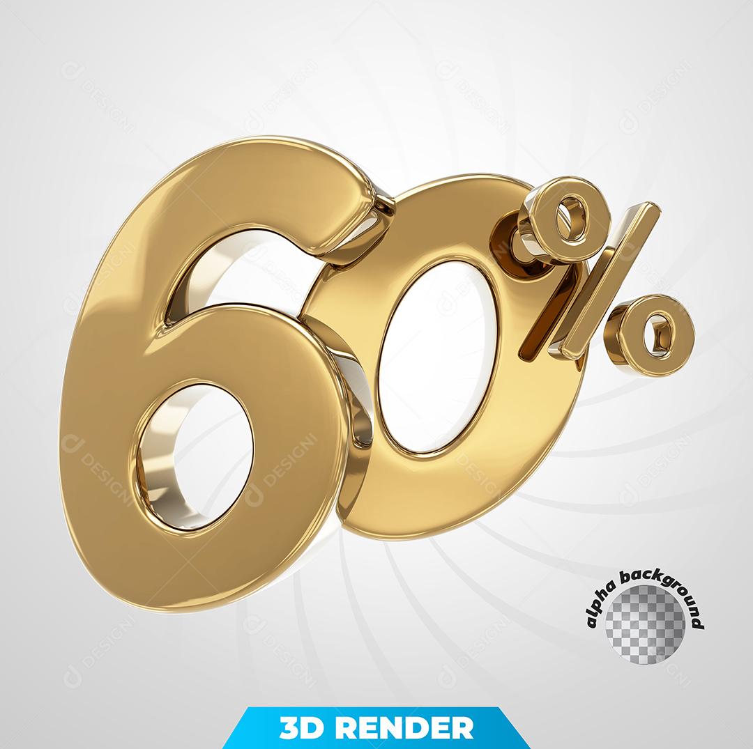 Número 3D 60% Dourado Para Composição PSD