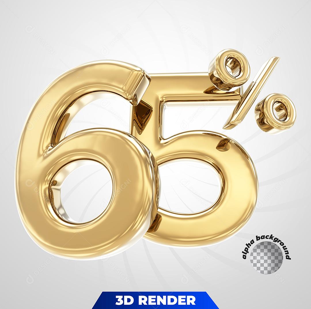 Número 3D 65% Dourado Para Composição PSD