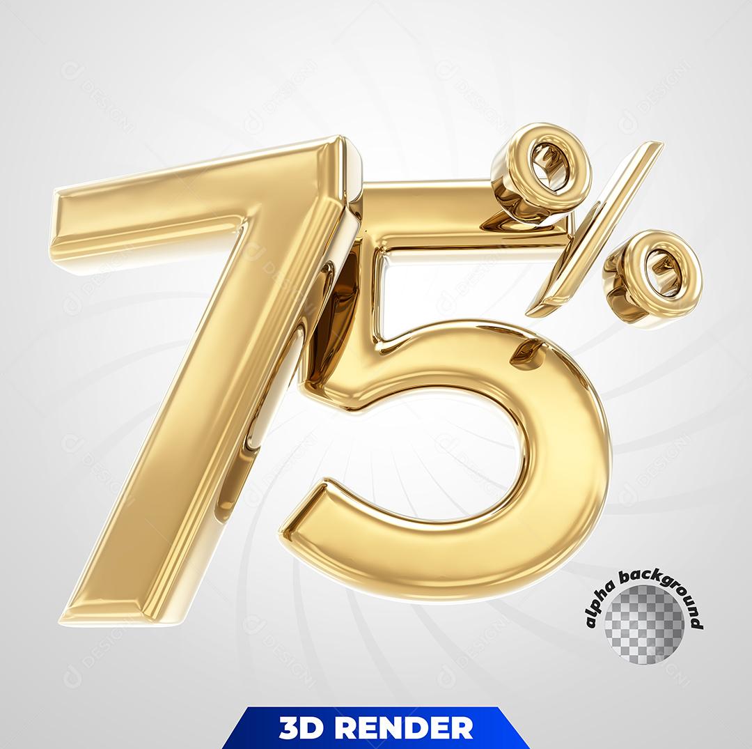 Número 3D 75% Dourado Para Composição PSD