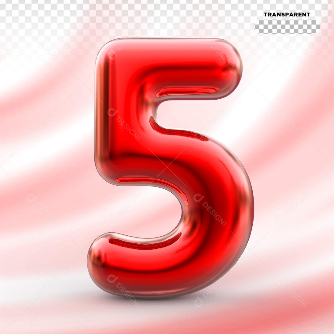 Número 3D 5 Vermelho Para Composição PSD