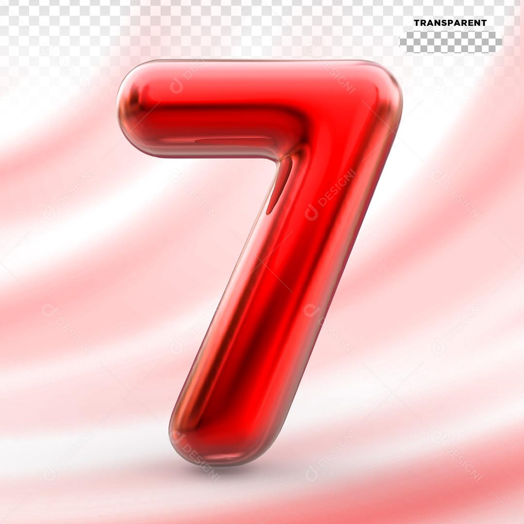 Número 3D 7 Vermelho Para Composição PSD