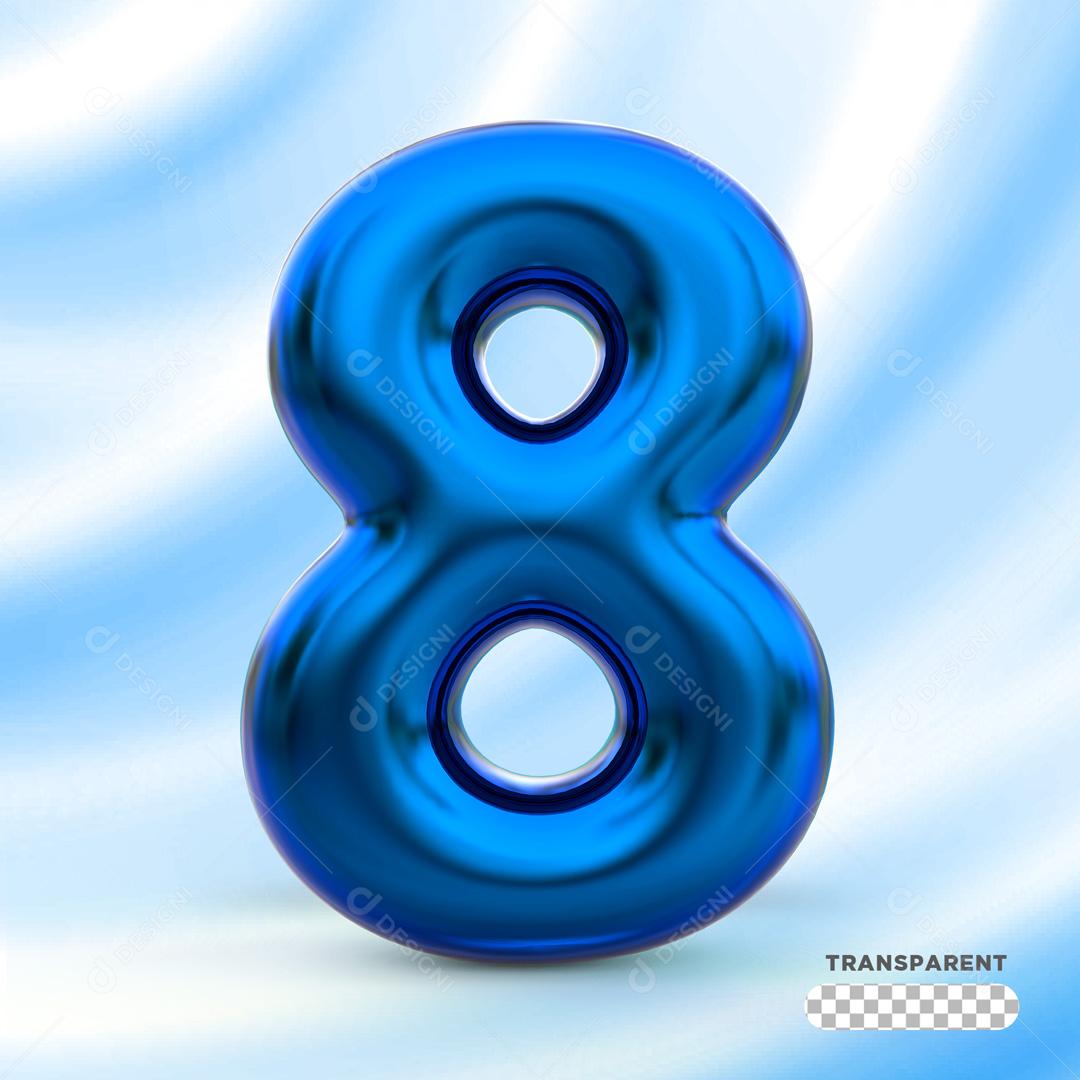 Número 3D 8 Azul Para Composição PSD