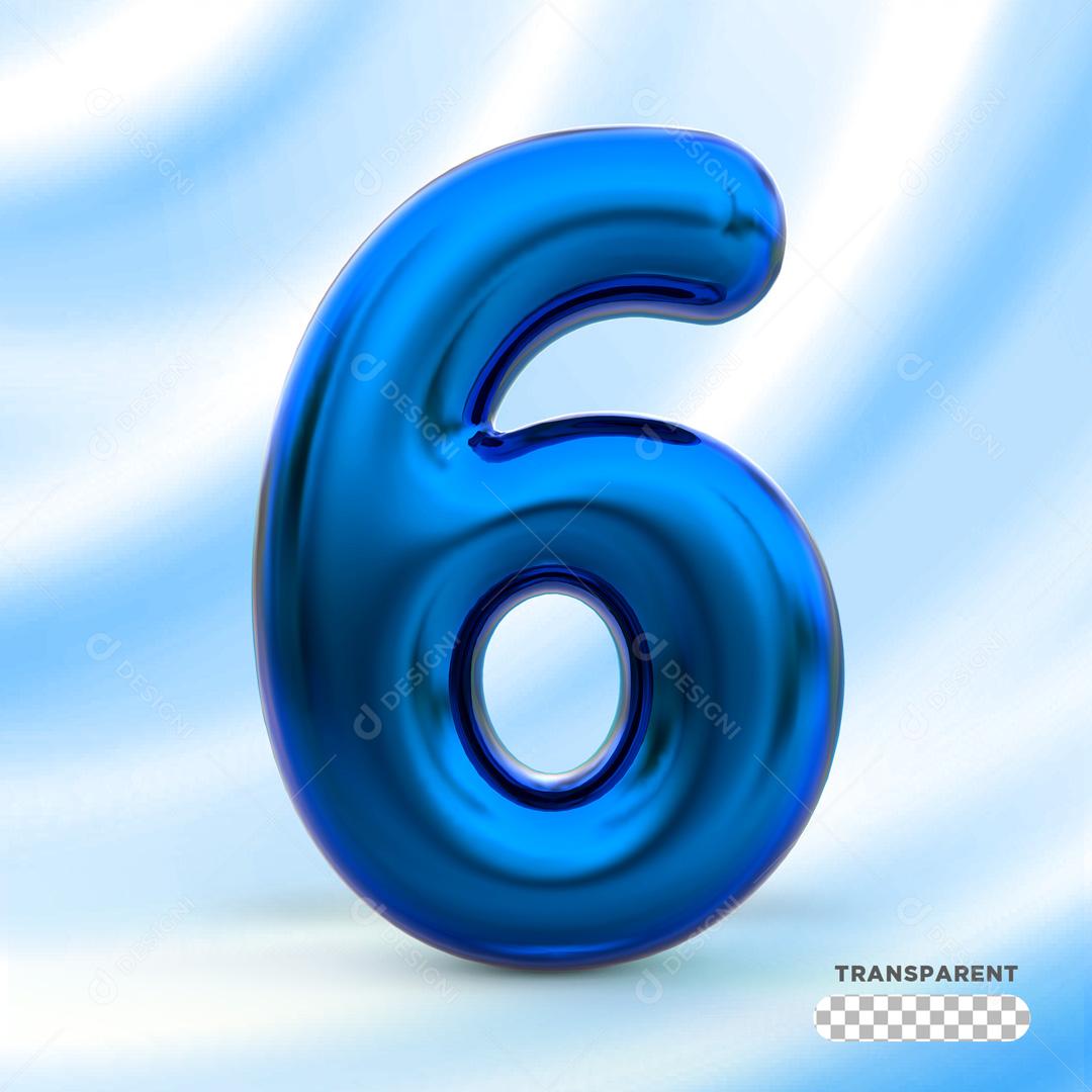 Número 3D 6 Azul Para Composição PSD
