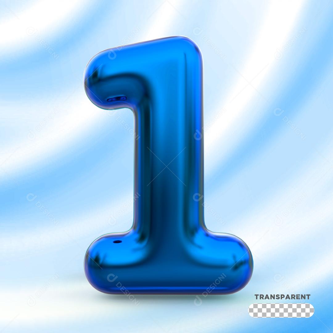 Número 3D 1 Azul Para Composição PSD