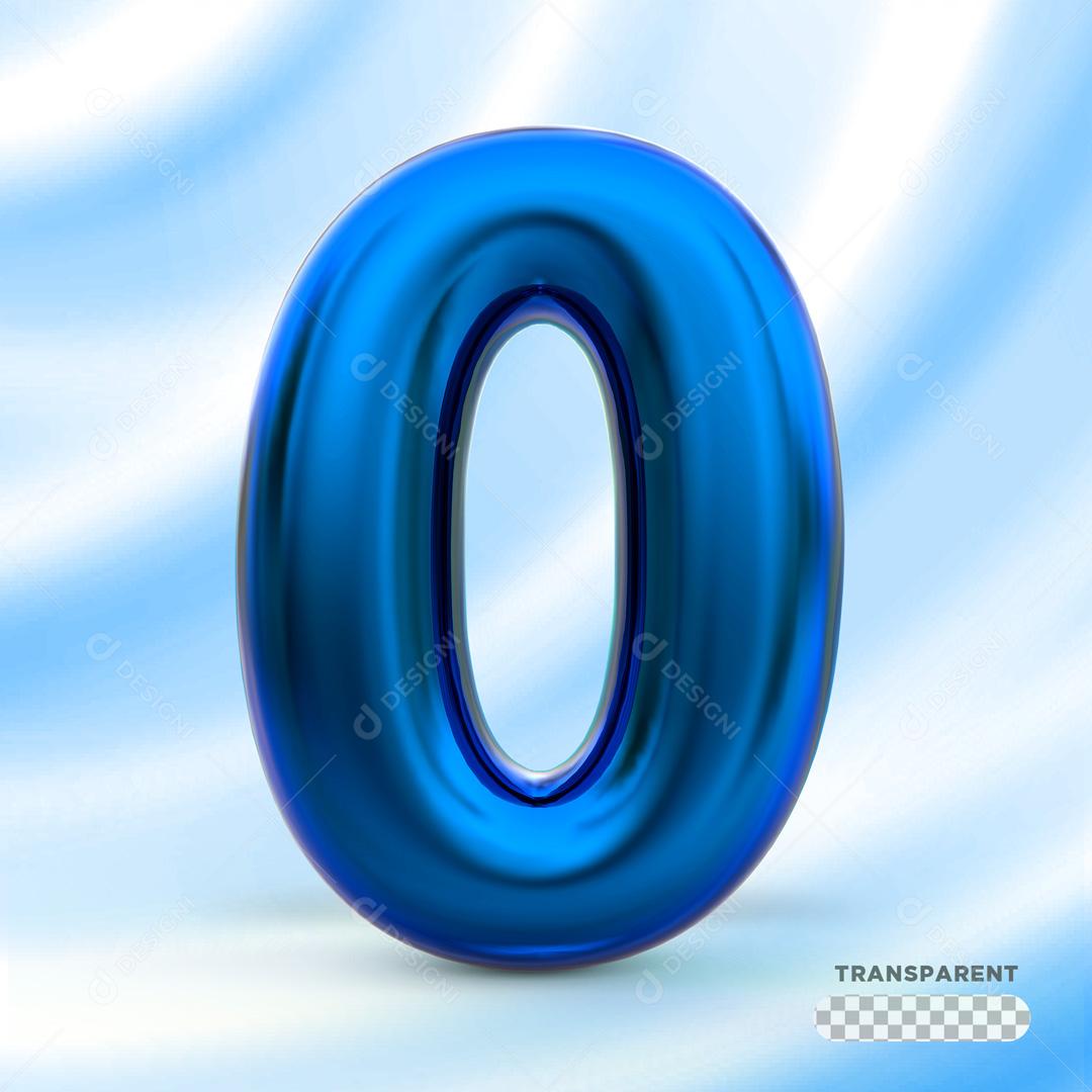 Número 3D 0 Azul Para Composição PSD