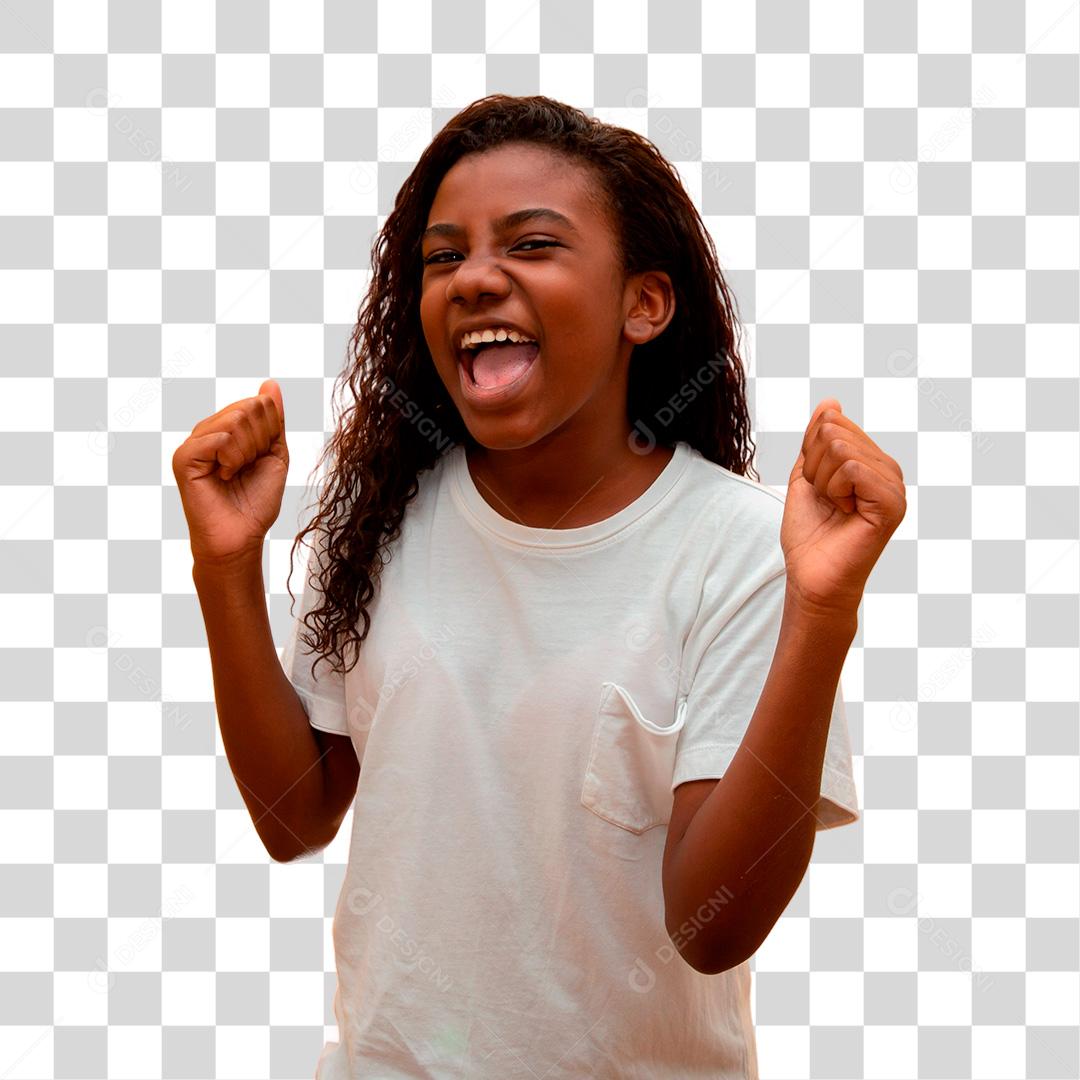 Menina Afro se sentindo feliz PNG Transparente