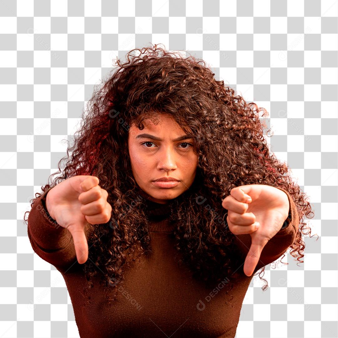 Mulher morena com expressão de ruiva com os polegares para baixo PNG Transparente