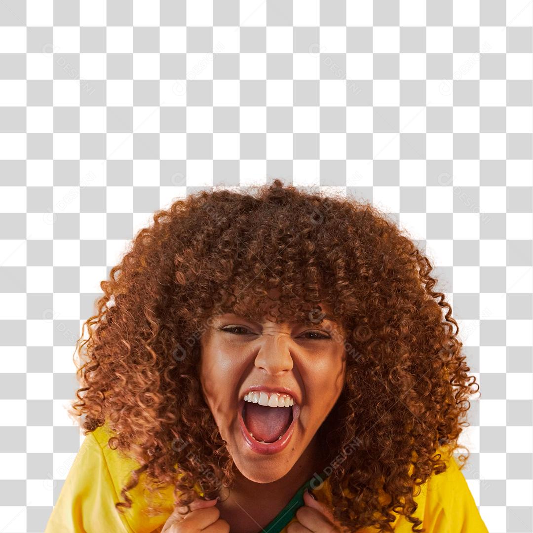 Torcedor do Brasil. Fã de mulher brasileira de cabelo cacheado PNG Transparente