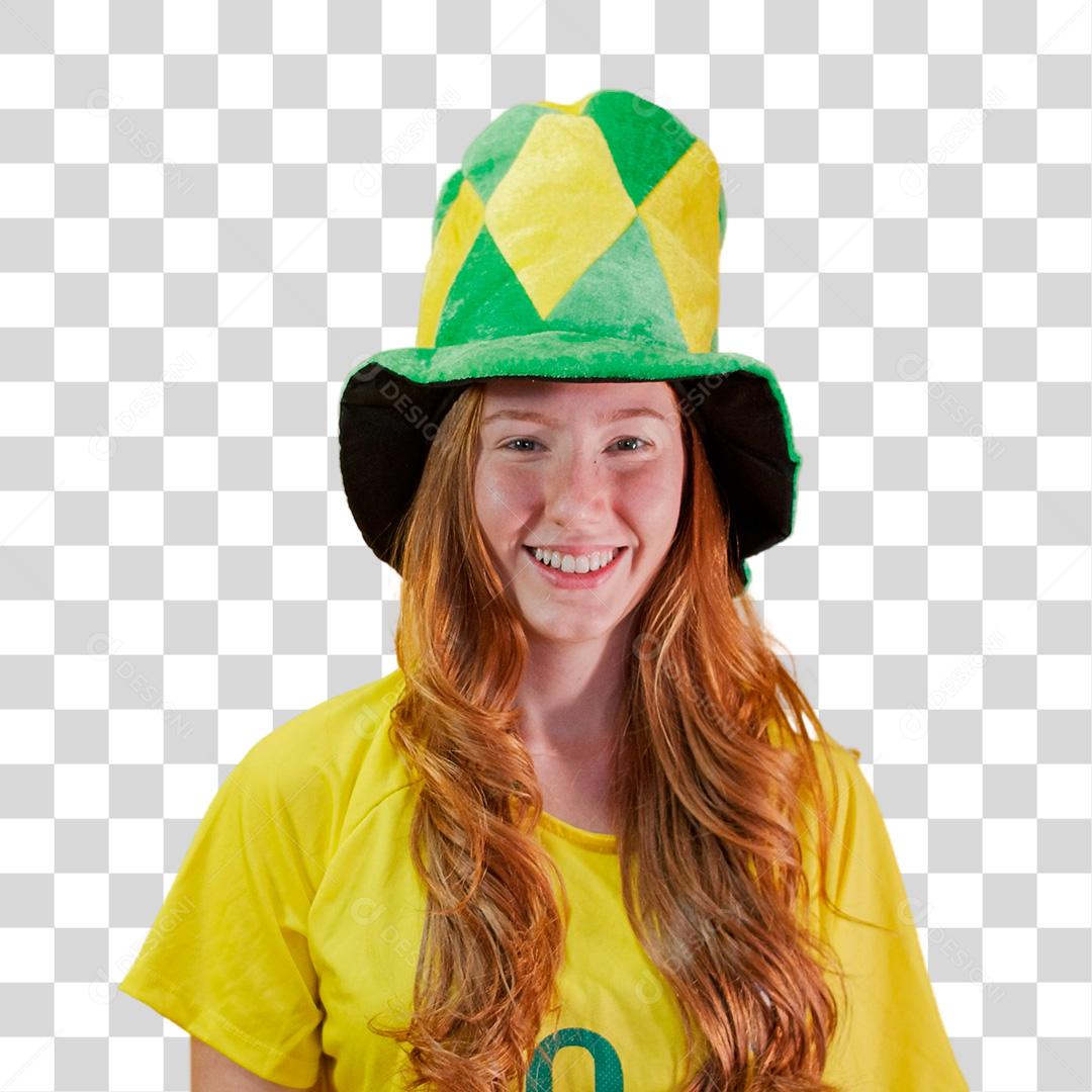 Mulher ruiva brasileira Torcedora do Brasil PNG Transparente