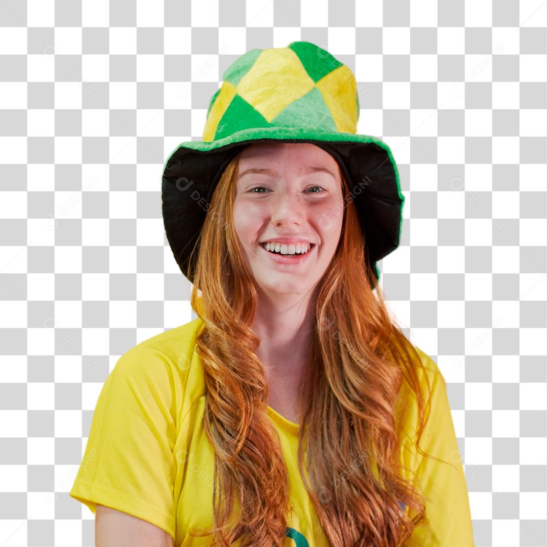 Mulher ruiva brasileira Torcedora do Brasil PNG Transparente