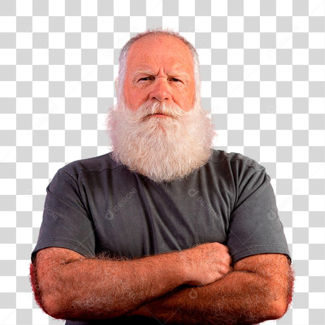 Velho senhor de barba branca com os braços cruzados PNG Transparente