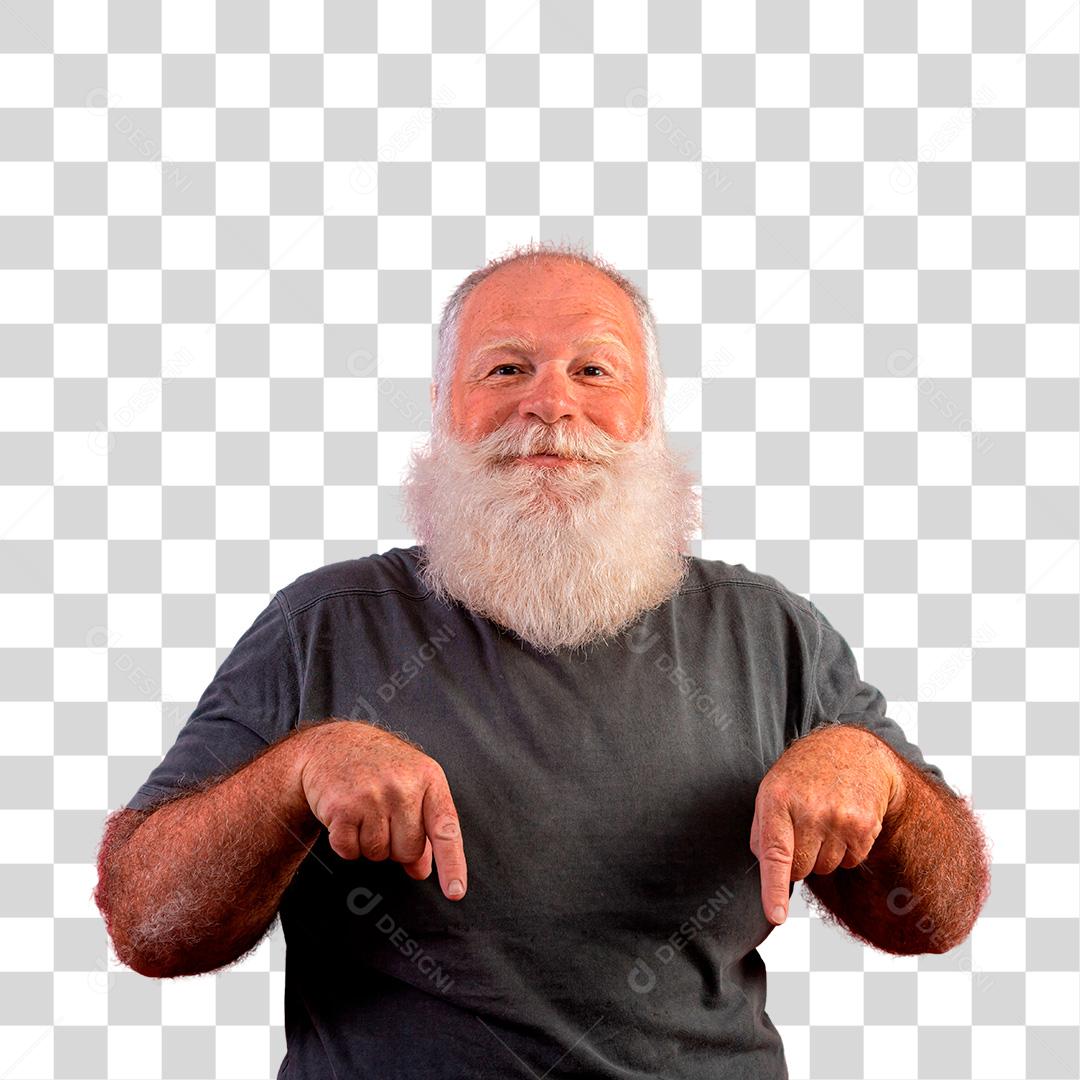Velho senhor de barba branca apontando para baixo PNG Transparente