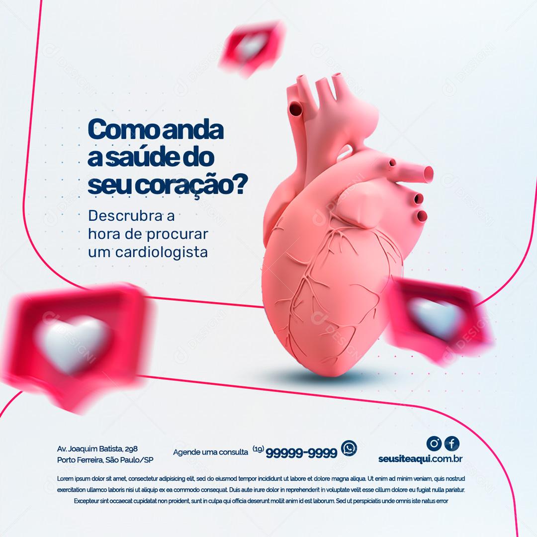 Post Como Anda a Saúde do Seu Coração Social Media PSD Editável