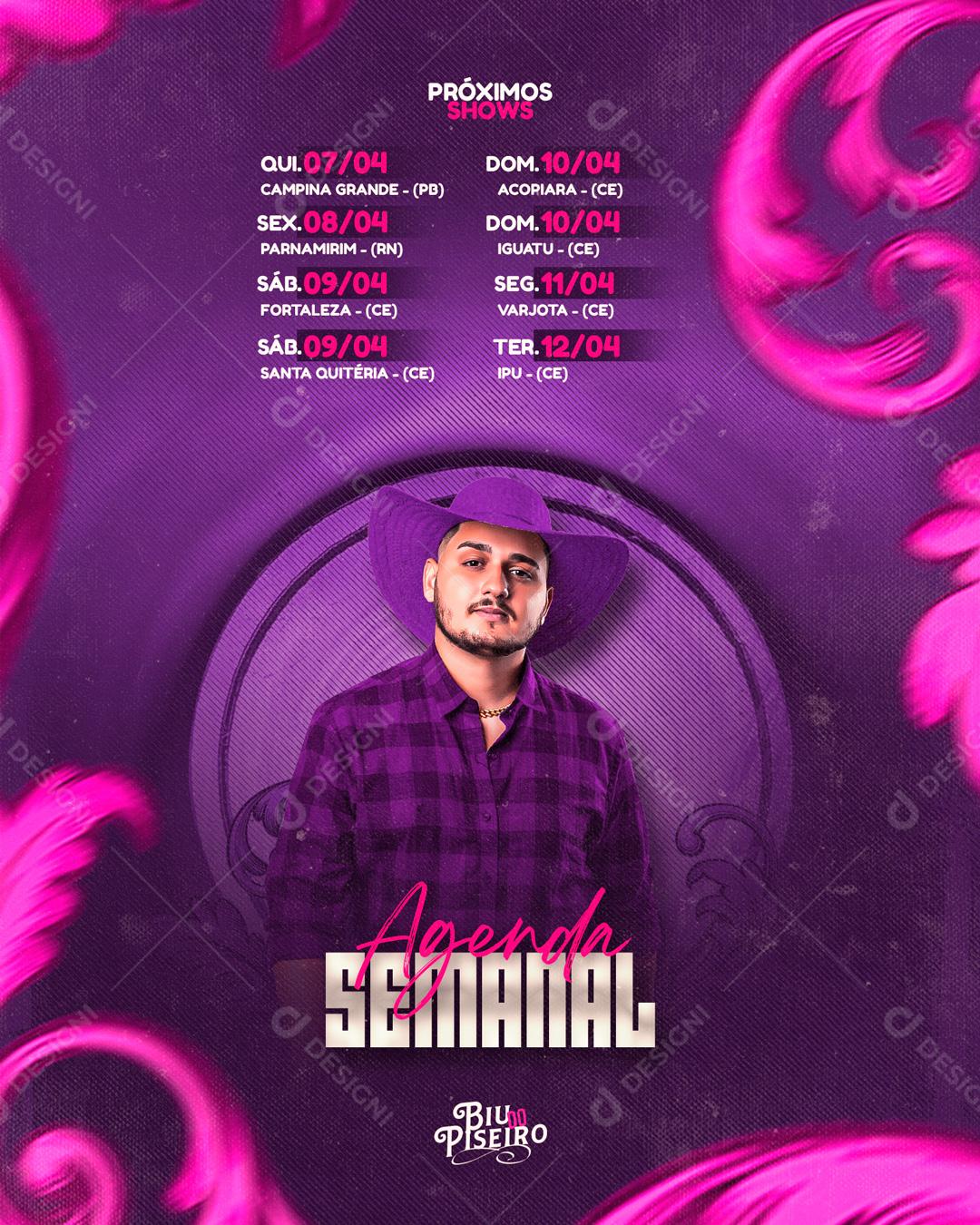 Flyer Agenda  Semanal Cantor Biu do Piseiro Social Media PSD Editável