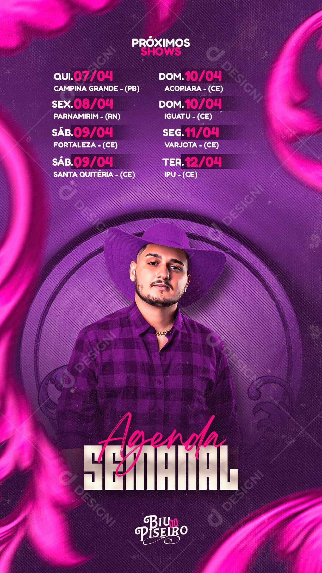 Flyer Story Agenda  Semanal Cantor Biu do Piseiro Social Media PSD Editável