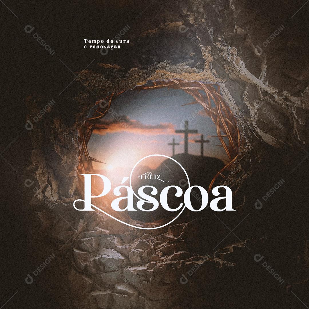 Social Media Feliz Páscoa Tempo de Cura PSD Editável