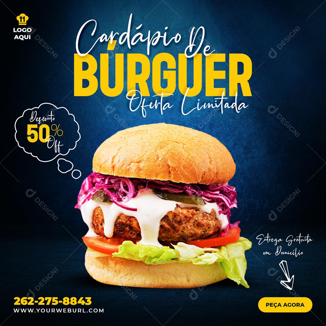 Social Media Hamburgueria Cardápio de Burguer PSD Editável