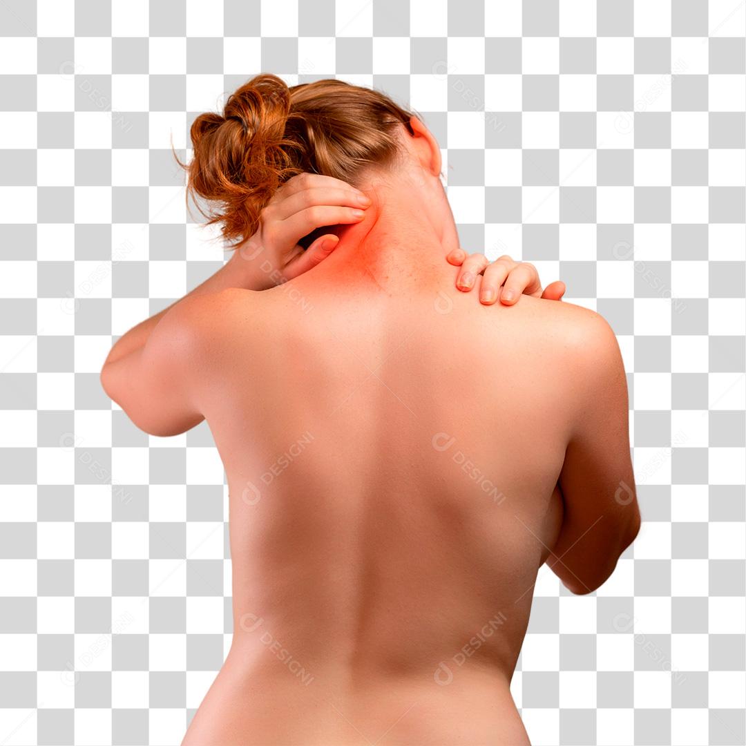 Mulher ruiva cansada sentindo dor no pescoço PNG Transparente