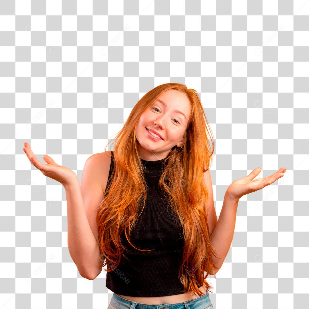 Mulher ruiva com expressão de dúvida PNG Transparente