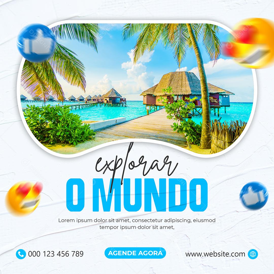 Social Media Explorar o Mundo Agende Agora ViagemPSD Editável