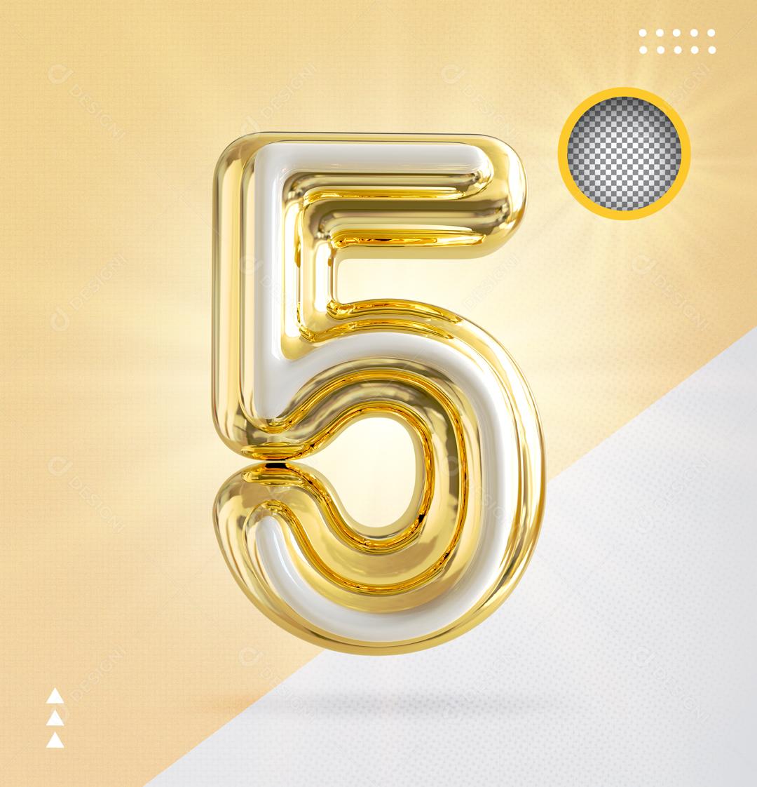 Número 5 Dourado Elemento 3D Para Composição PSD