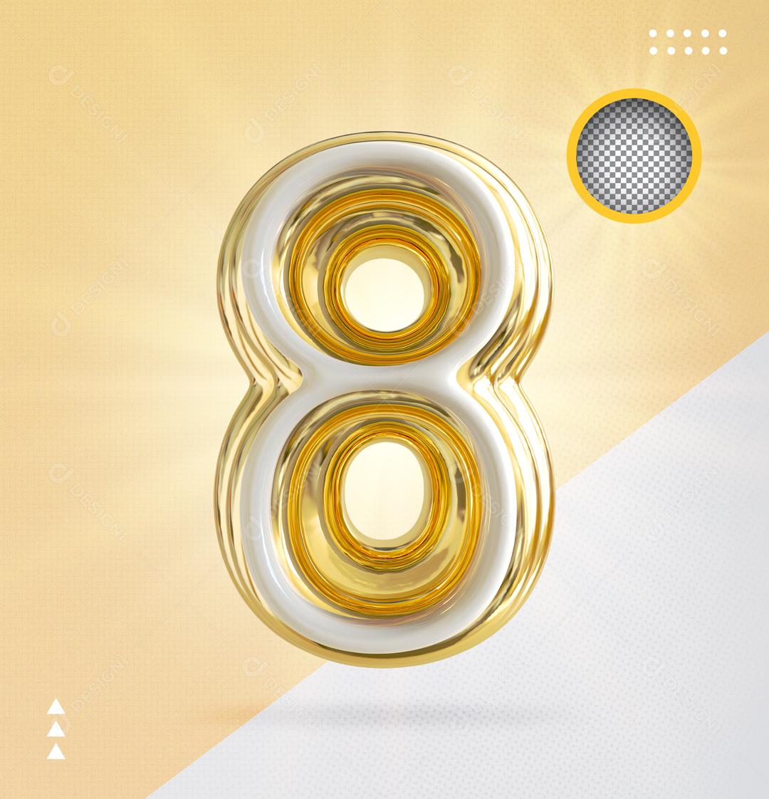 Número 8 Dourado Elemento 3D Para Composição PSD