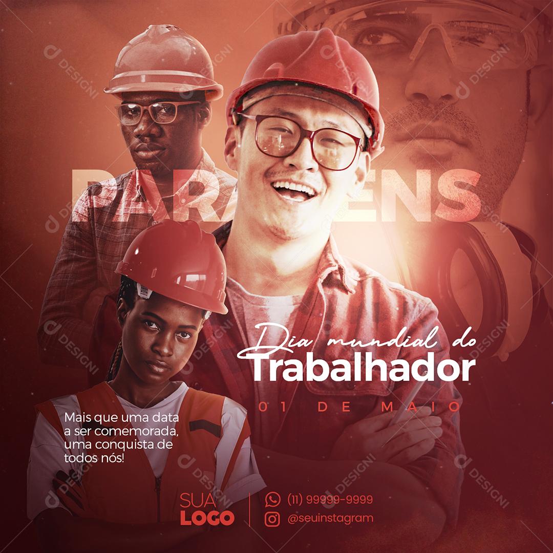 Social Media Dia do Trabalhador 1 de Maio Parabéns PSD Editável