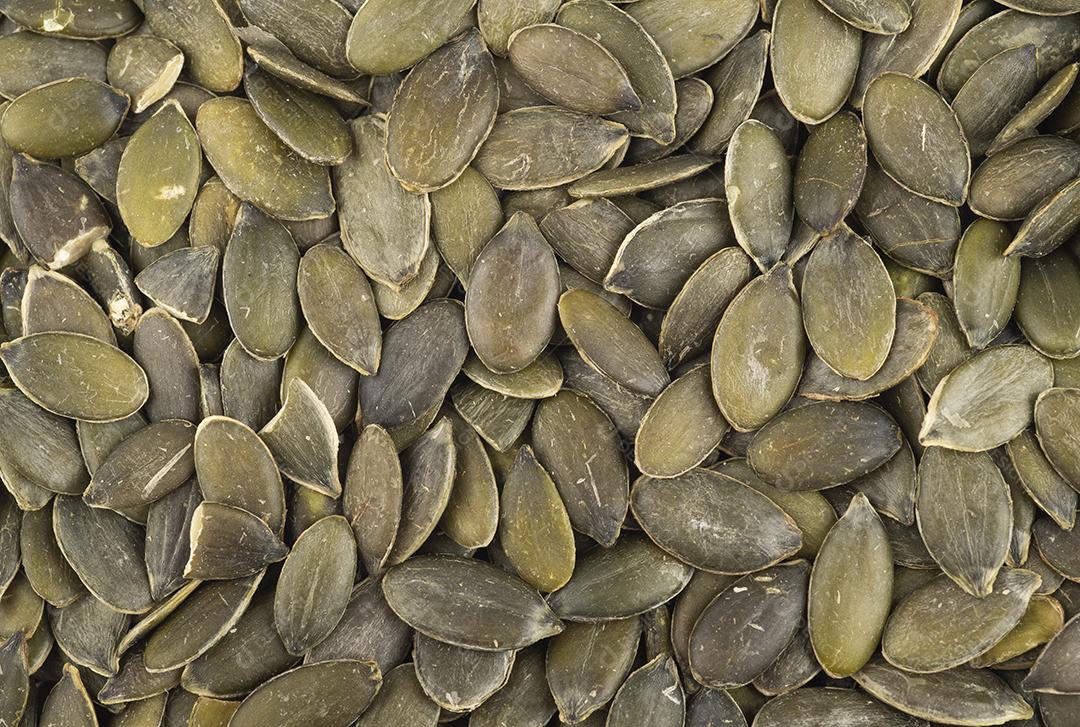 Vista de perto das sementes de abóbora. Pano de fundo da comida.