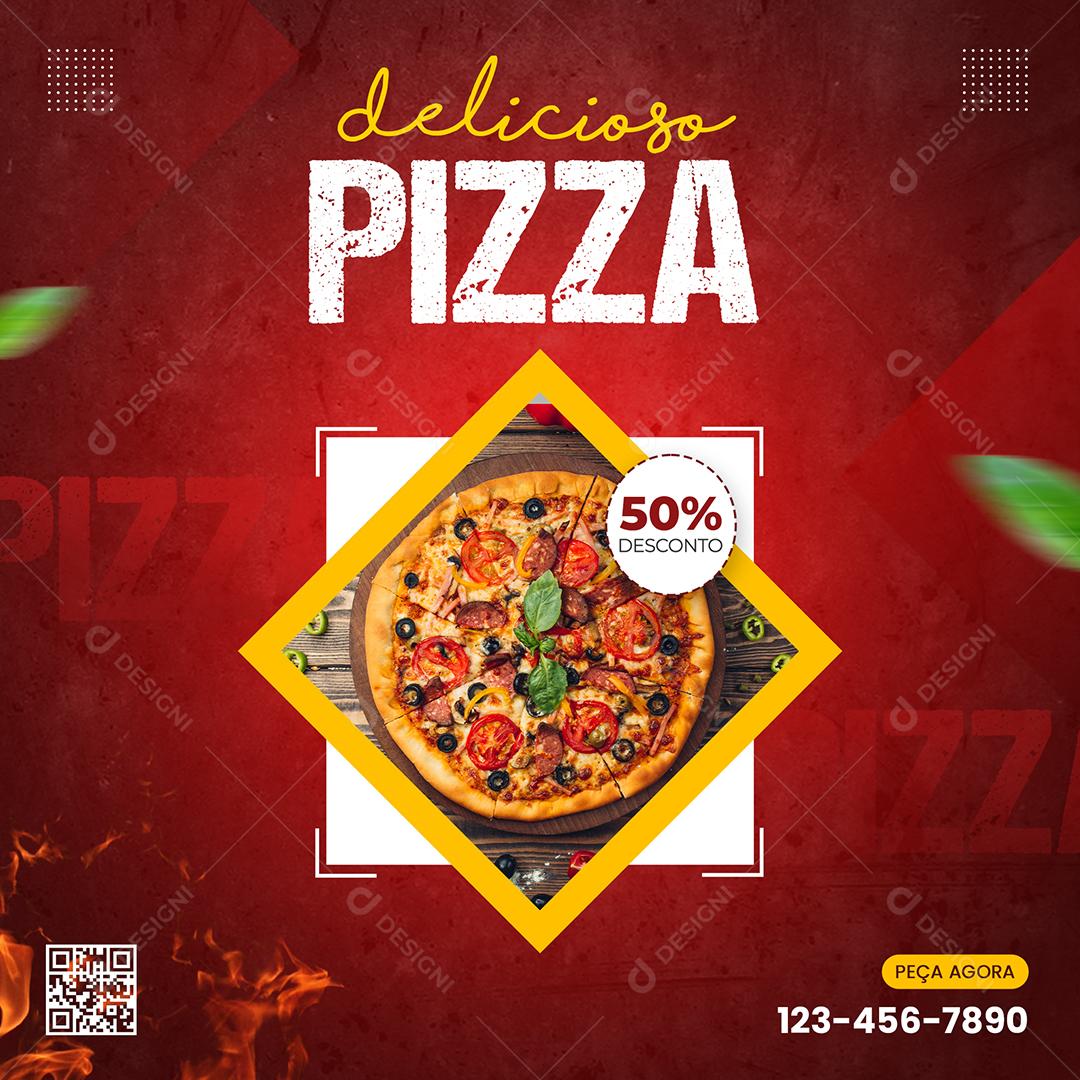 Social Media Delicioso Pizza 50% Desconto Pizzaria PSD Editável