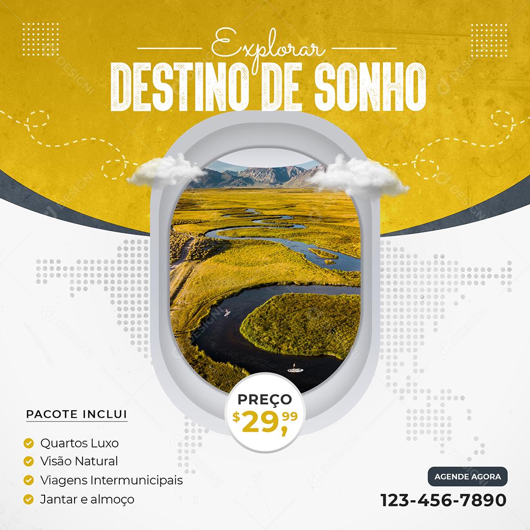 Social Media Explorar Destino de Sonho Pacote Viagem PSD Editável