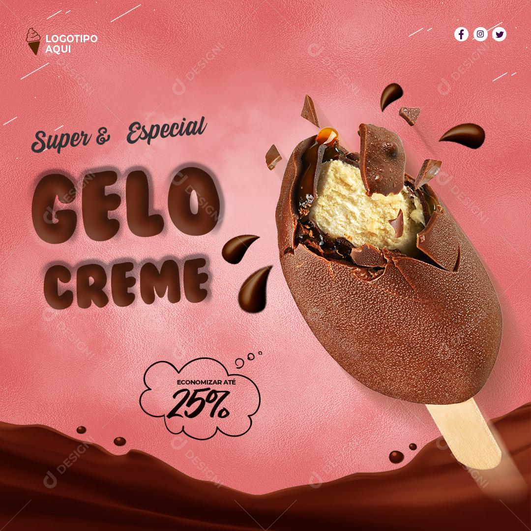 Super e Especial Gelo Creme Sorveteria Social Media PSD Editável