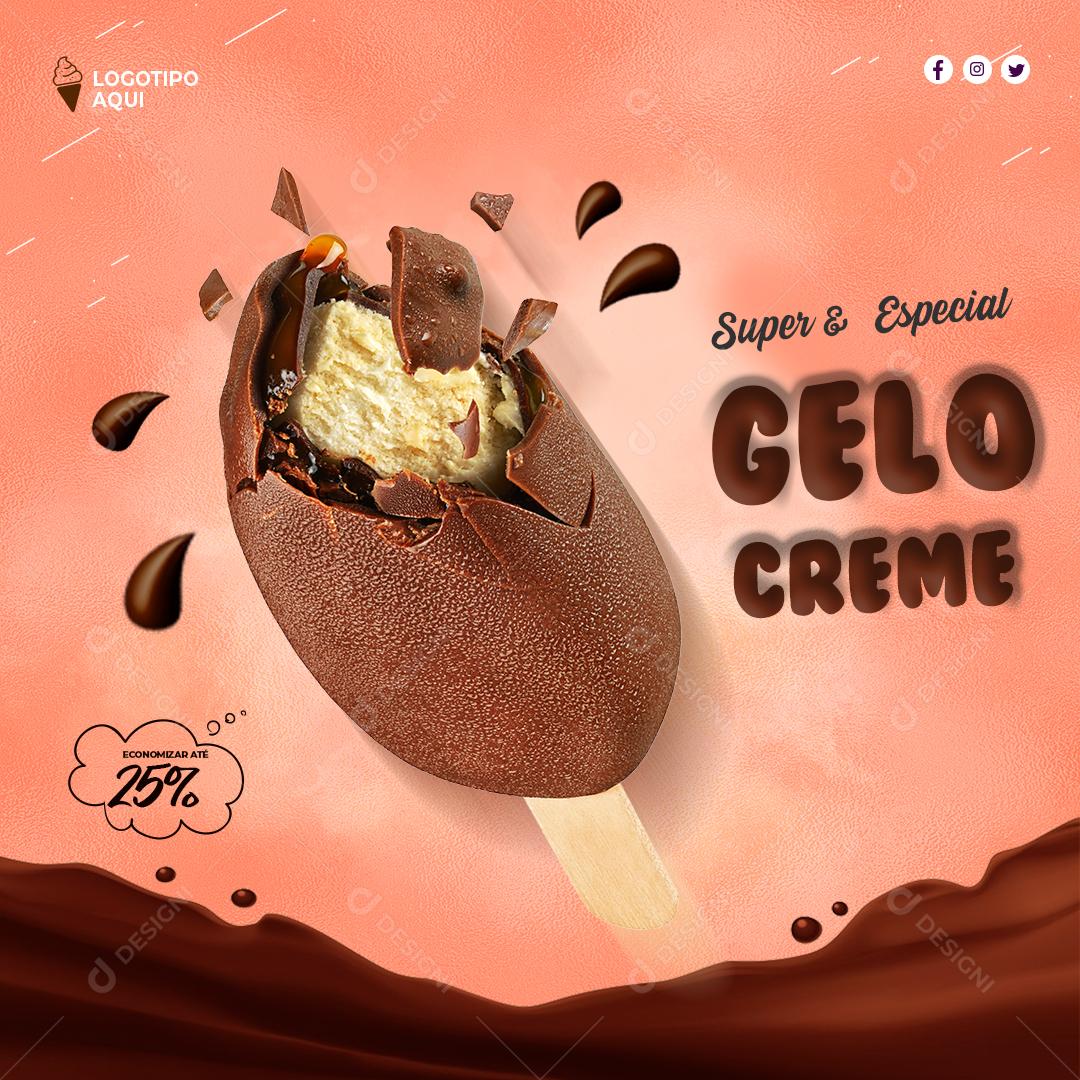 Social Media Super e Especial Gelo Creme Sorveteria PSD Editável