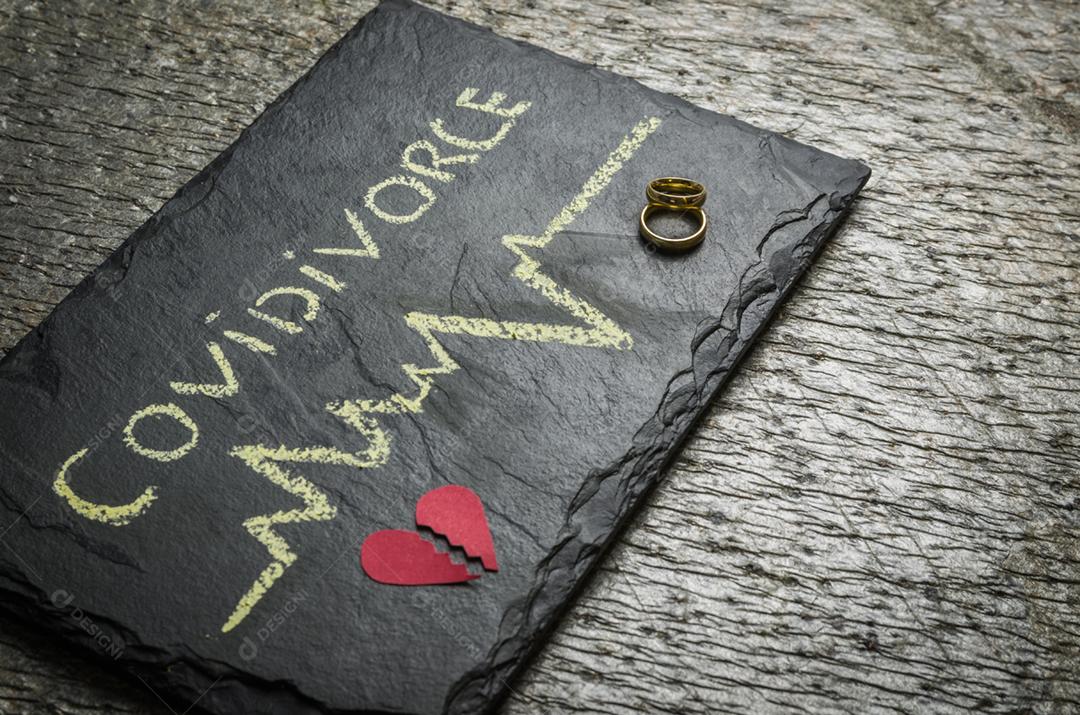 Divórcio em quarentena devido à pandemia de coronavírus de 2019. Placa escrita COVIDIVORCE em referência aos divórcios