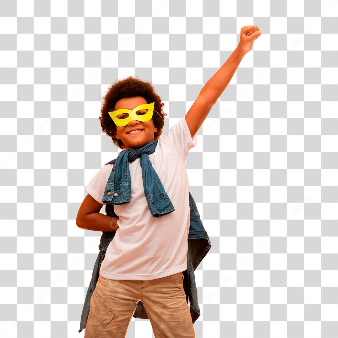 Menino jovem vestido como um super-herói PNG Transparente
