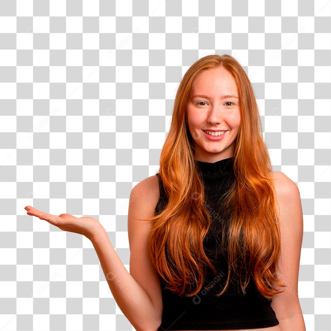 Mulher Ruiva com a mão estendida para o lado PNG Transparenre
