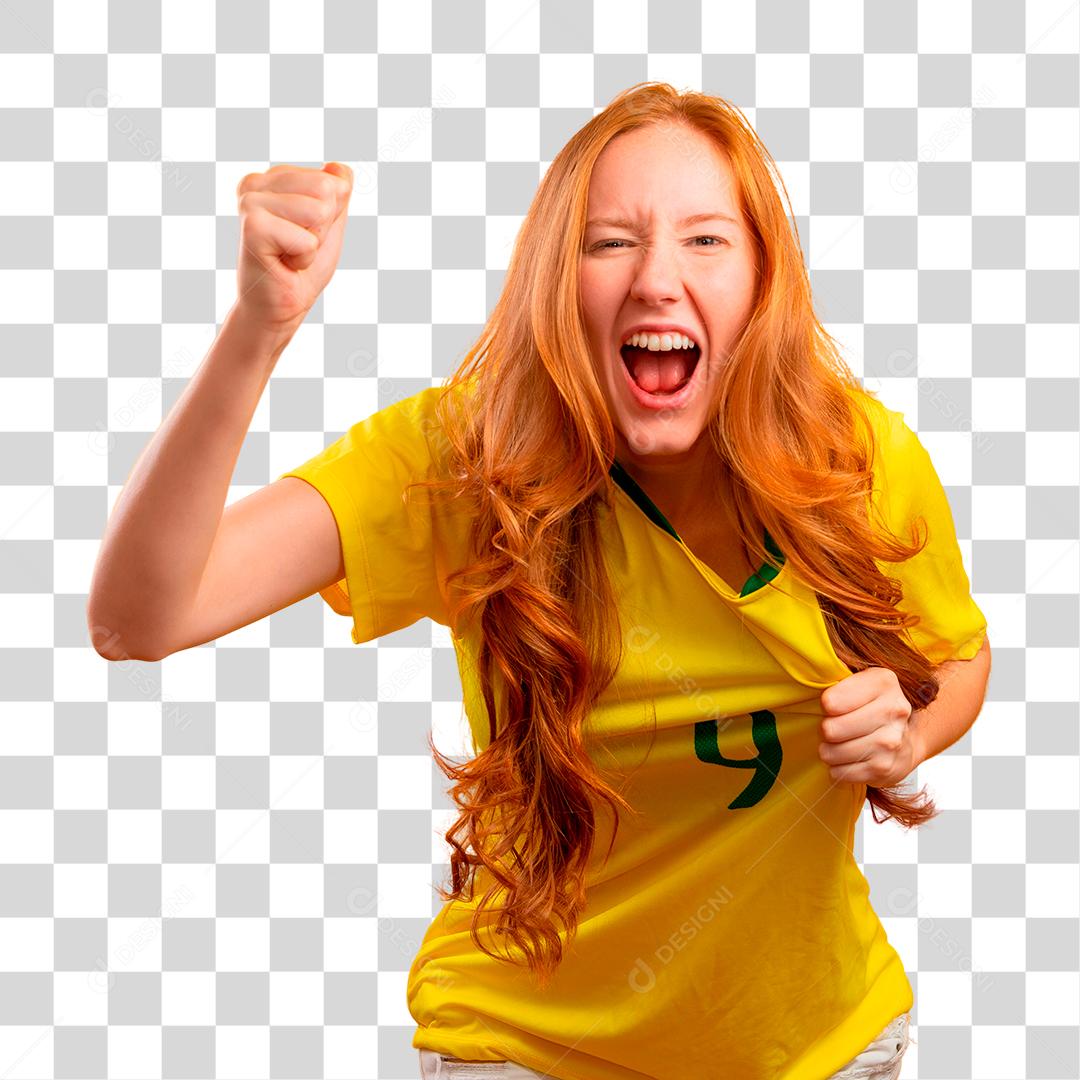 Torcedora do Brasil fã de ruiva brasileira comemorando PNG Transparente