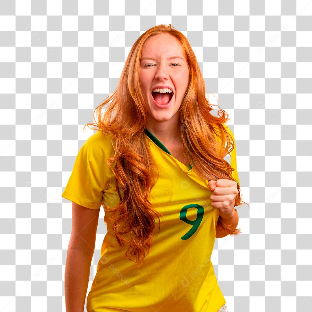 Torcedora do Brasil fã de ruiva brasileira comemorando PNG Transparente