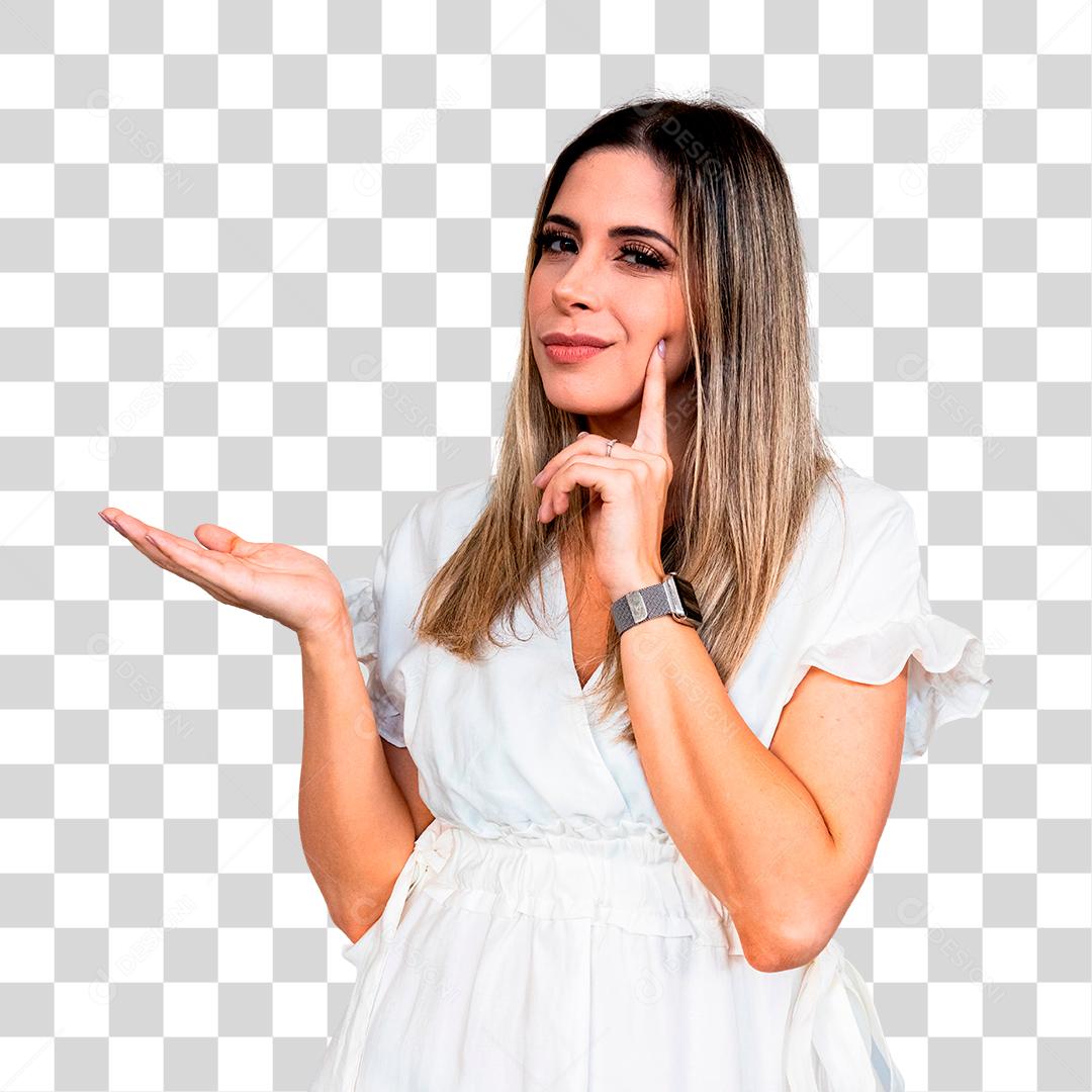 Jovem loira com expressão de dúvida PNG Transparente